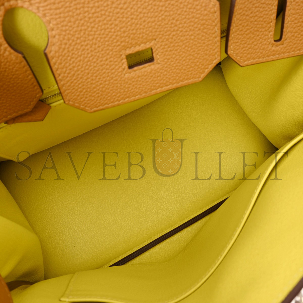 HERMES BIRKIN 25 TOGO LEATHER SESAME LEATHER LEMON YELLOW SILVER BUCKLE BAG 630873 (25*20*13cm)